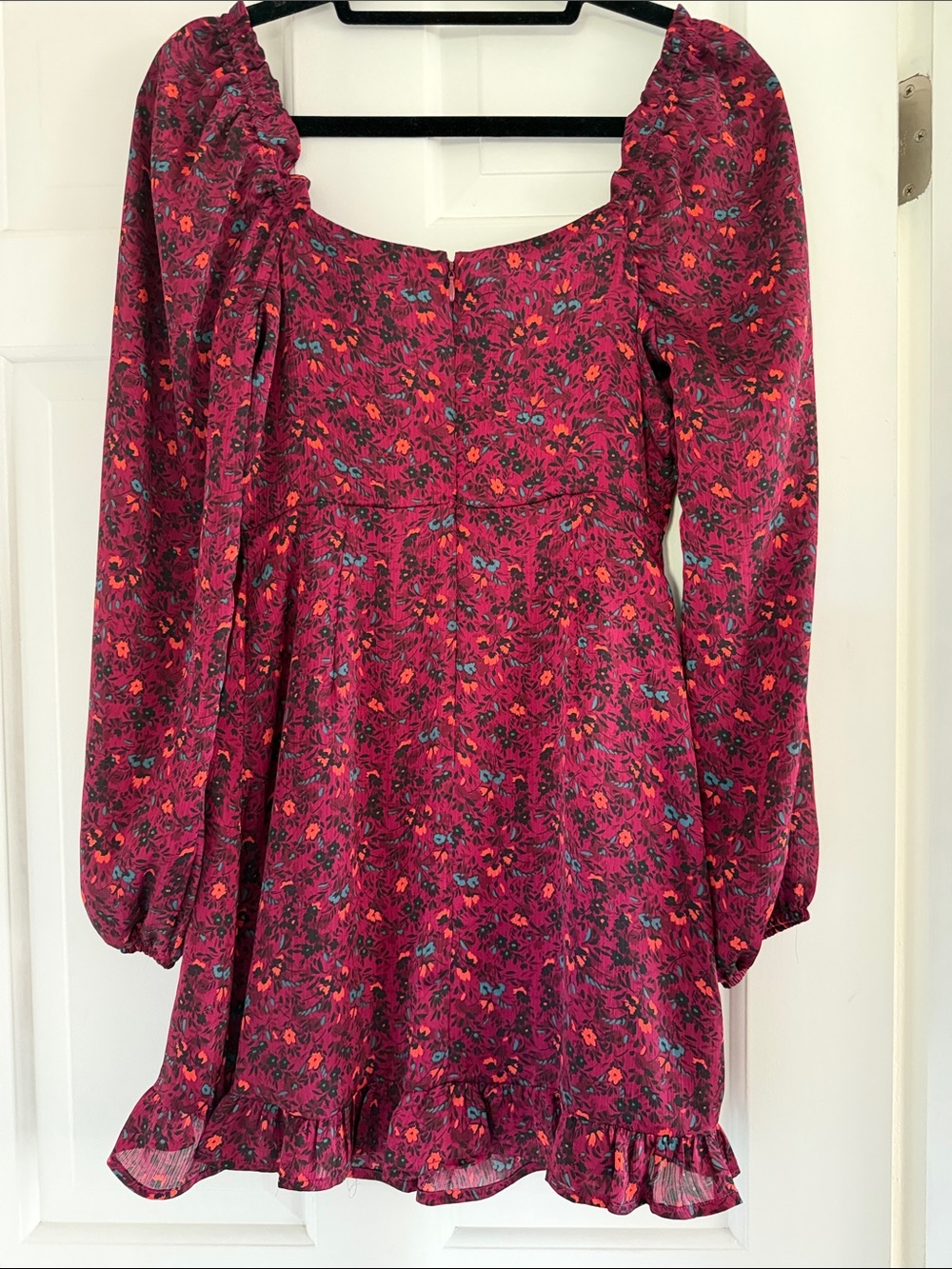 Lush Berry Floral Mini Dress in Magenta with Teal & Orange Accents - Picture 3 of 4